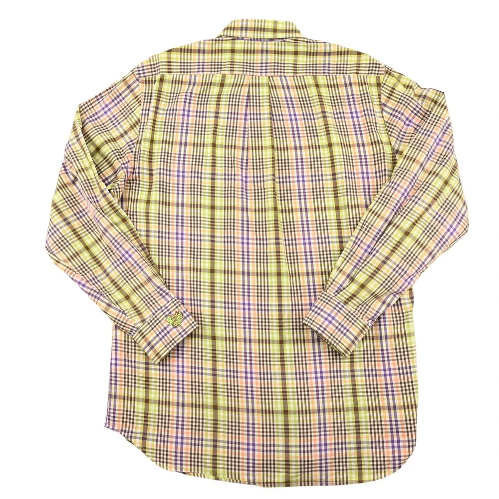 100% Cotton Peter Millar Mens L Plaid Custom Embroidered Cuff Luxury Sport Shirt